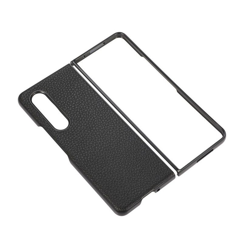 Hoesje voor Samsung Galaxy Z Fold 3 5G Echt Litchi-leer