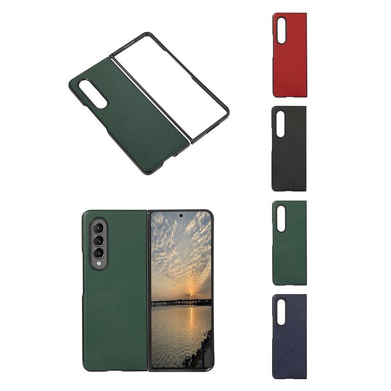 Hoesje voor Samsung Galaxy Z Fold 3 5G Echt Litchi-leer