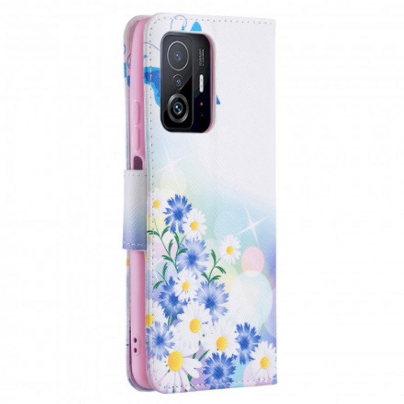 Folio-hoesje voor Xiaomi 11T / 11T Pro Geschilderde Vlinders En Bloemen