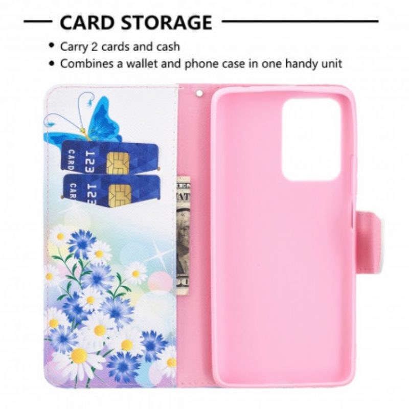 Folio-hoesje voor Xiaomi 11T / 11T Pro Geschilderde Vlinders En Bloemen