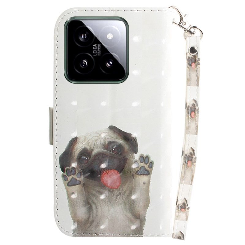 Leren Hoesje Voor Xiaomi 14 Vastgebonden Mopshond