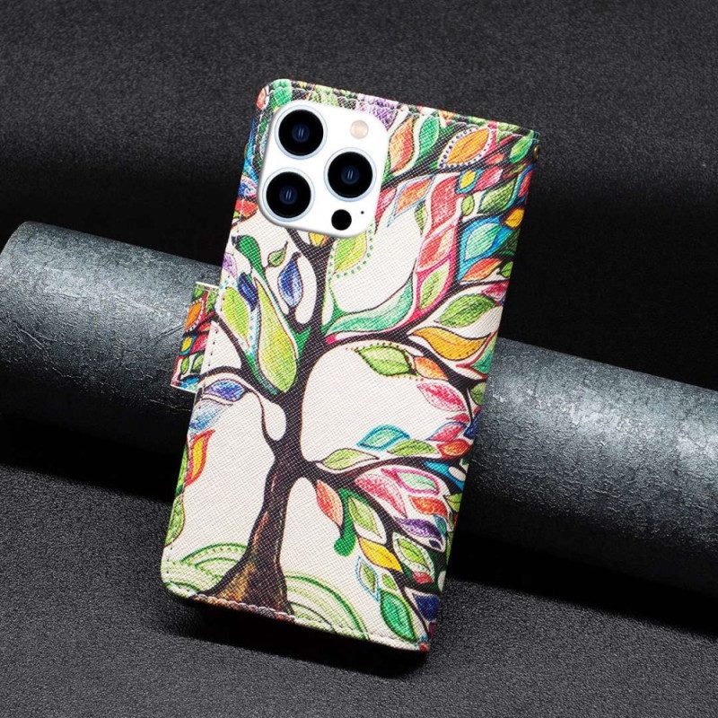 Leren Hoesje voor iPhone 14 Pro Portemonnee Leren Boom Portemonnee