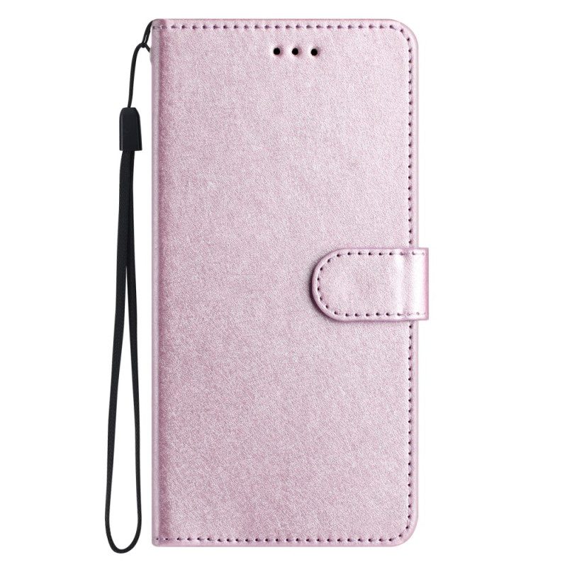 Folio-hoesje iPhone 16 Plus Telefoonhoesje Zijden Textuur Met Bandjes