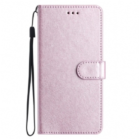 Folio-hoesje iPhone 16 Plus Telefoonhoesje Zijden Textuur Met Bandjes