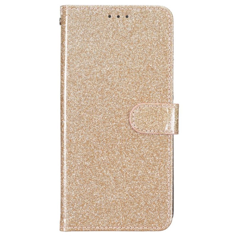 Leren Hoesje Voor iPhone 16 Plus Pailletten Met Bandjes