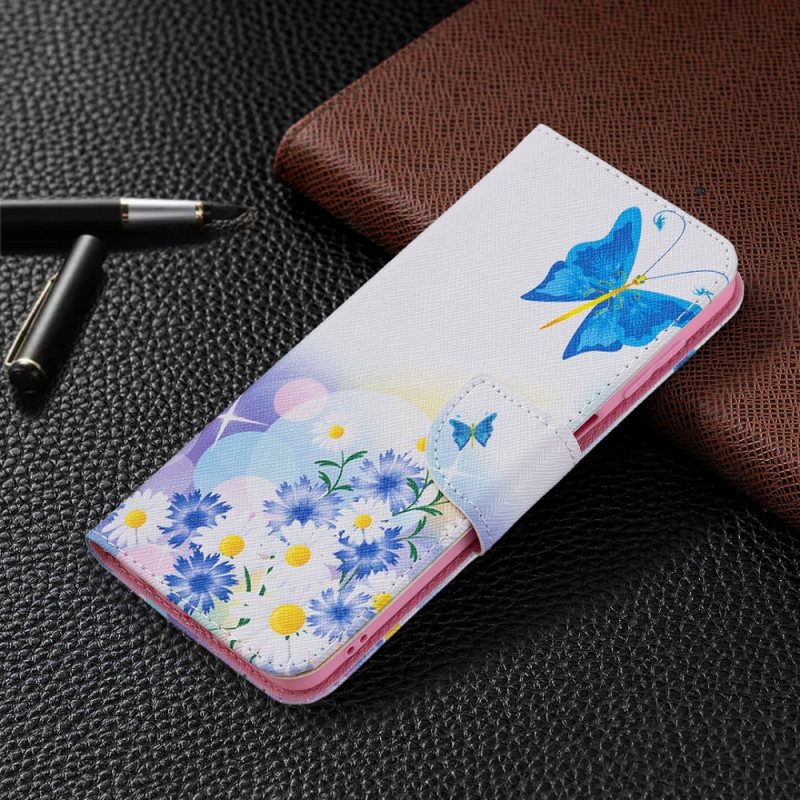 Folio-hoesje voor Samsung Galaxy M32 Geschilderde Vlinders En Bloemen