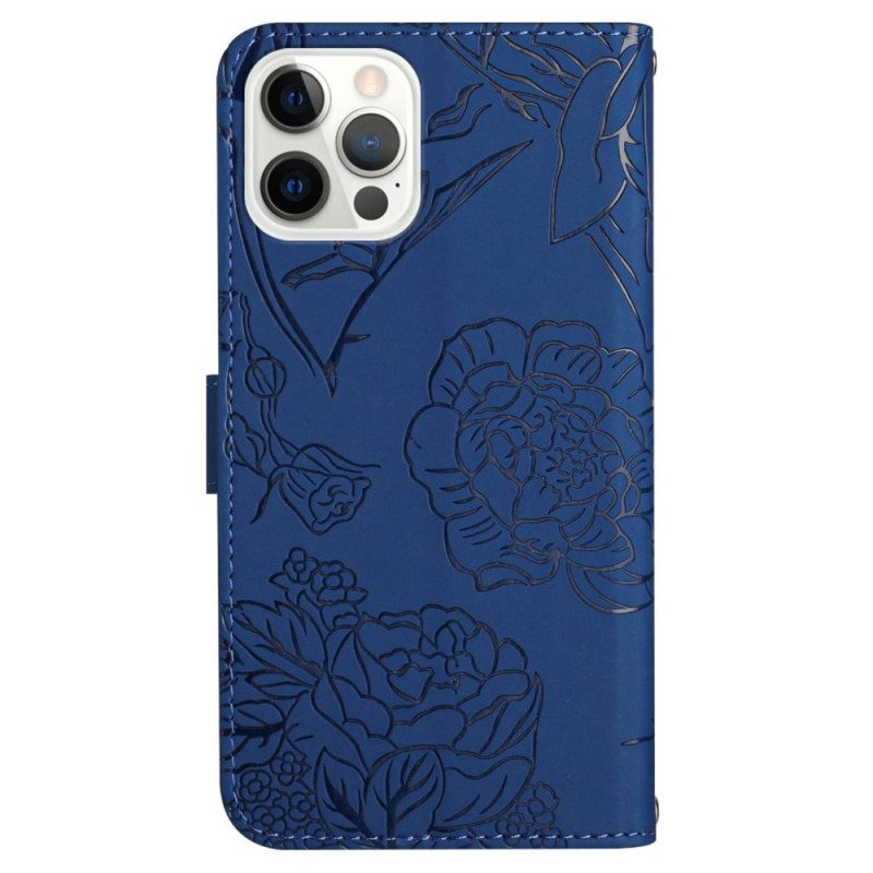 Leren Hoesje iPhone 16 Pro Vlinderprint Met Schouderband Bescherming Hoesje