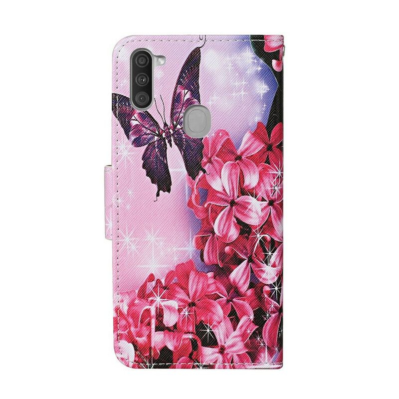 Folio-hoesje voor Samsung Galaxy M11 Vlinders Floral Lanyard