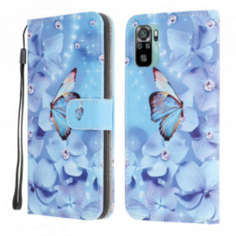 Folio-hoesje voor Poco M5s Met Ketting Strappy Diamanten Vlinders