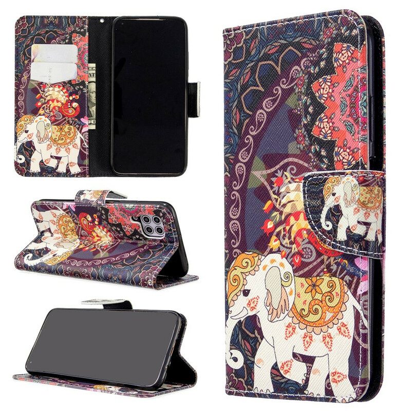 Folio-hoesje voor Huawei P40 Lite Etnische Olifanten Mandala
