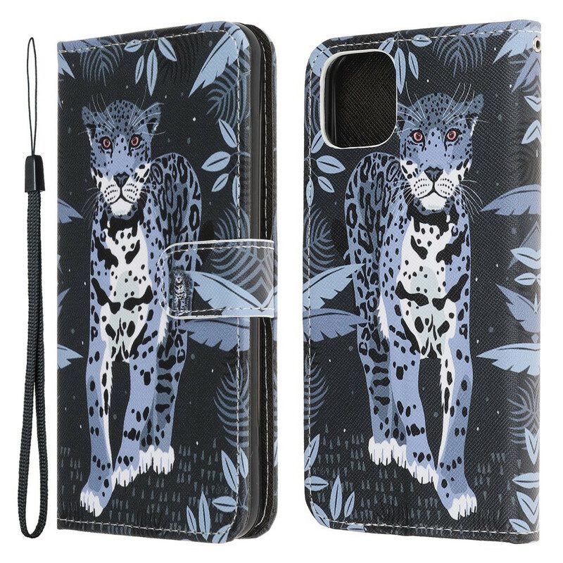 Folio-hoesje voor iPhone 13 Pro Met Ketting Luipaard Met Bandjes