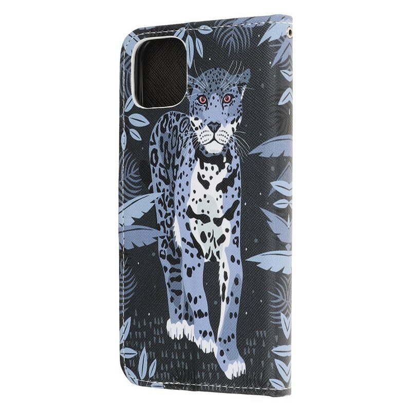 Folio-hoesje voor iPhone 13 Pro Met Ketting Luipaard Met Bandjes