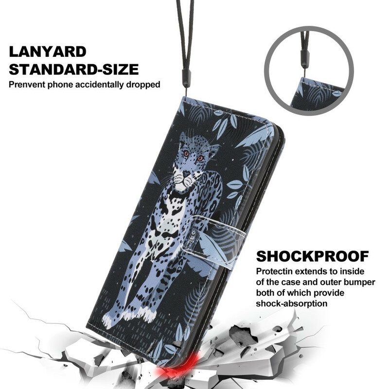Folio-hoesje voor iPhone 13 Pro Met Ketting Luipaard Met Bandjes