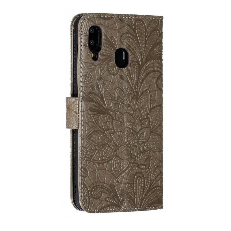 Folio-hoesje voor Samsung Galaxy A30 Met Ketting Riem Tribal Bloemen