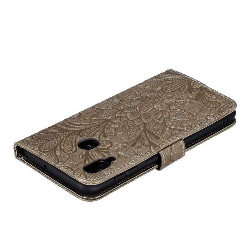 Folio-hoesje voor Samsung Galaxy A30 Met Ketting Riem Tribal Bloemen
