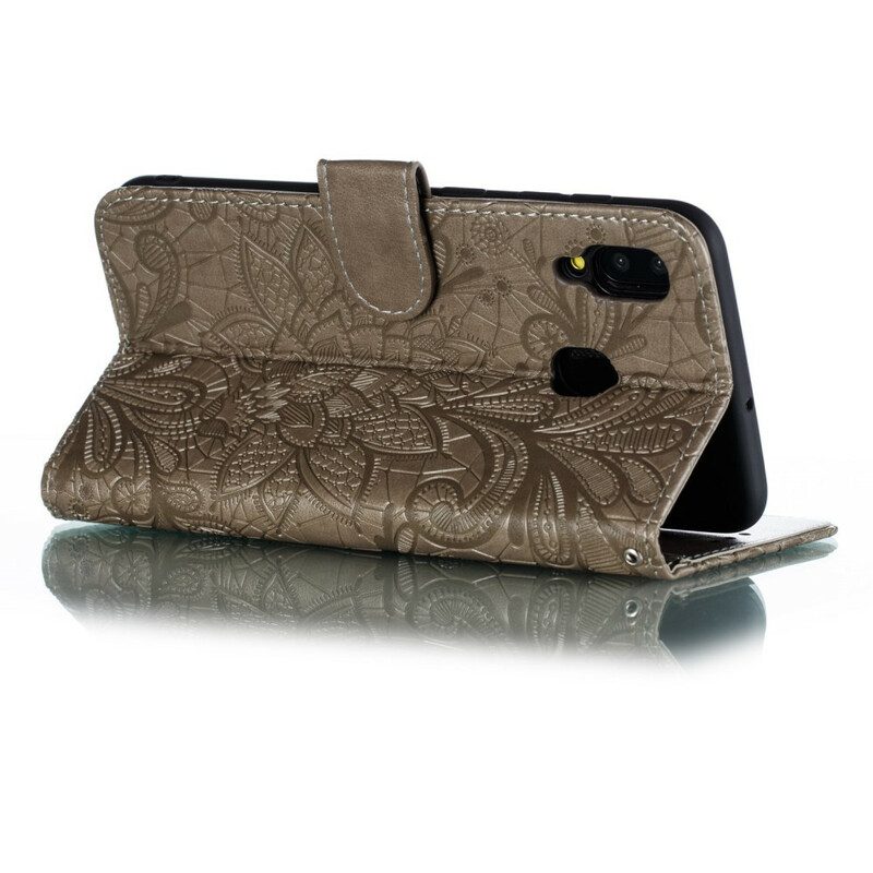 Folio-hoesje voor Samsung Galaxy A30 Met Ketting Riem Tribal Bloemen