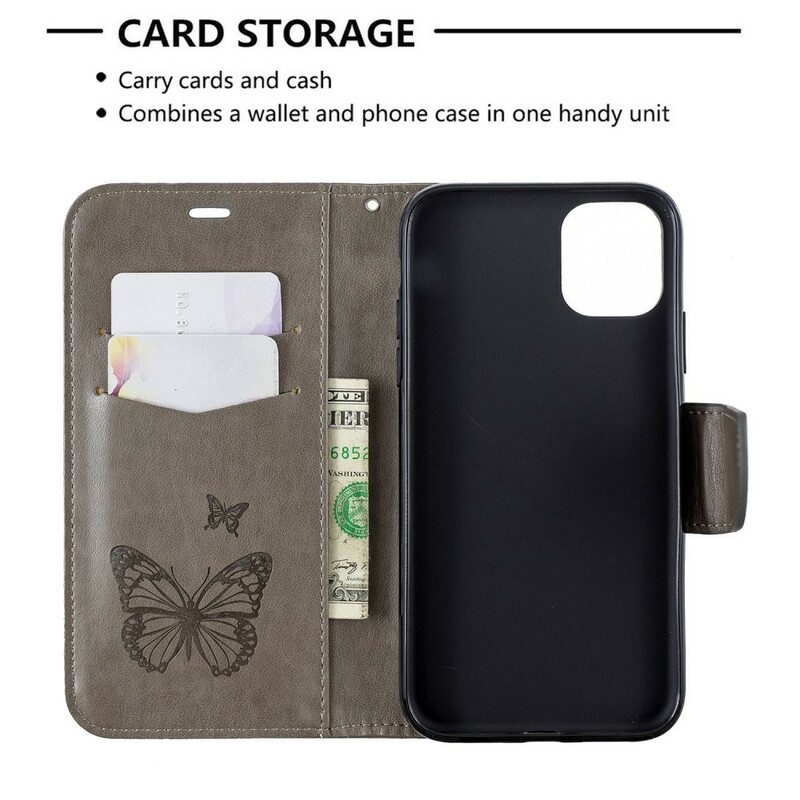 Flip Case voor iPhone 11 Met Ketting Vlinders Bedrukte Strappy