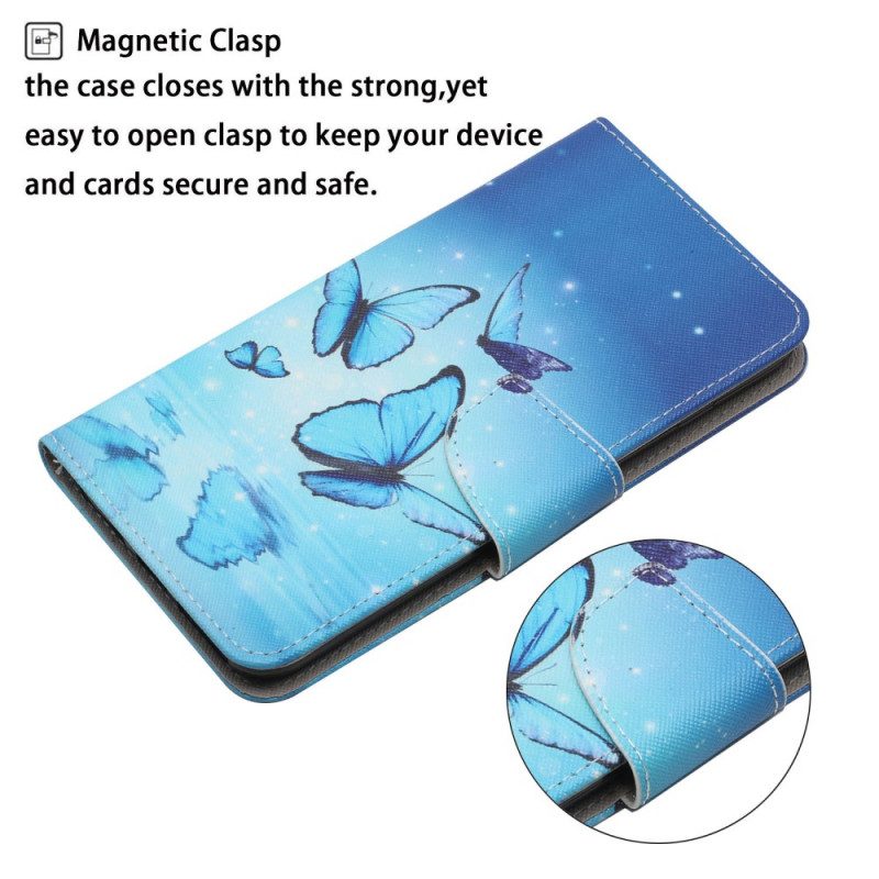 Folio-hoesje voor Samsung Galaxy S22 Ultra 5G Blauwe Vlinders