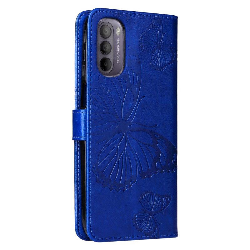 Folio-hoesje voor Moto G41 / G31 Met Ketting Gigantische Riemvlinders