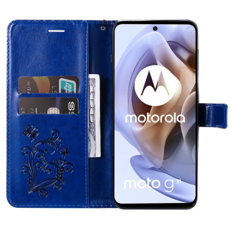 Folio-hoesje voor Moto G41 / G31 Met Ketting Gigantische Riemvlinders