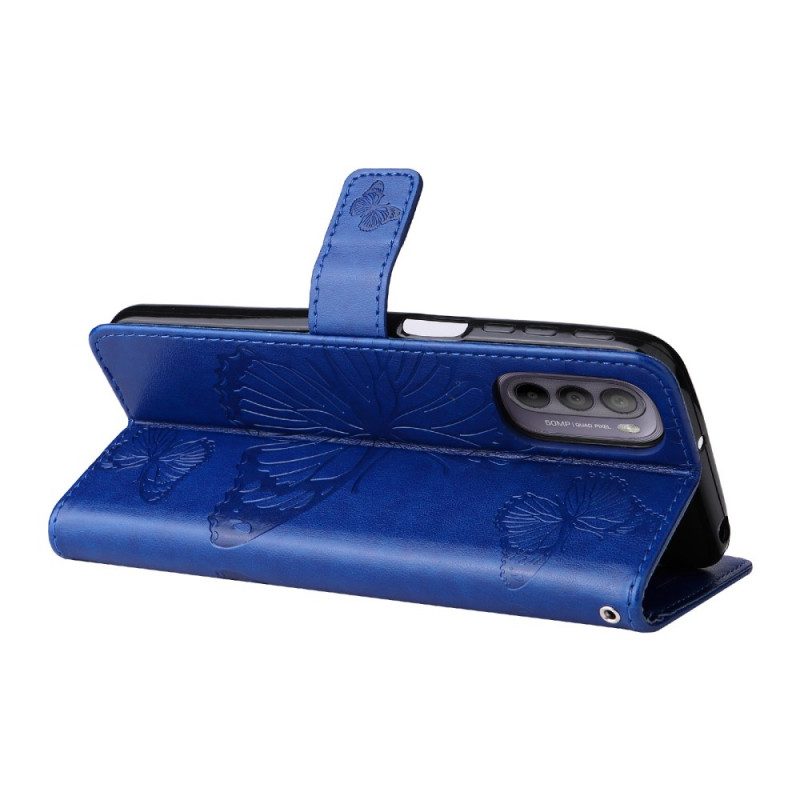 Folio-hoesje voor Moto G41 / G31 Met Ketting Gigantische Riemvlinders