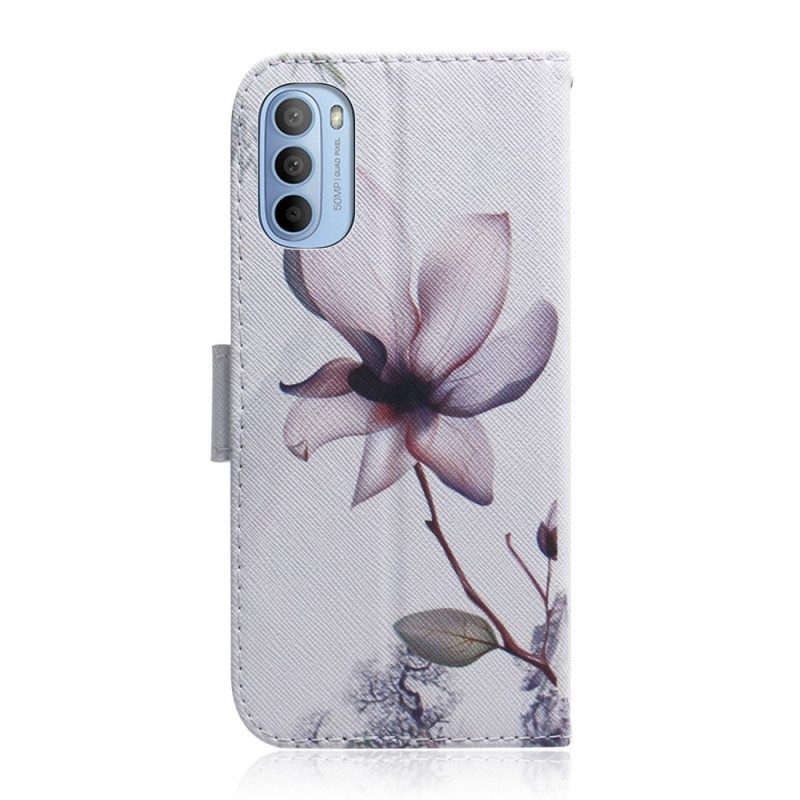 Leren Hoesje voor Moto G41 / G31 Bloem Stoffig Roze