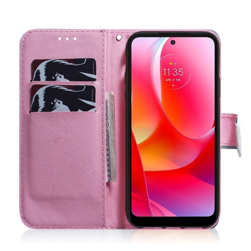 Leren Hoesje voor Moto G41 / G31 Bloem Stoffig Roze