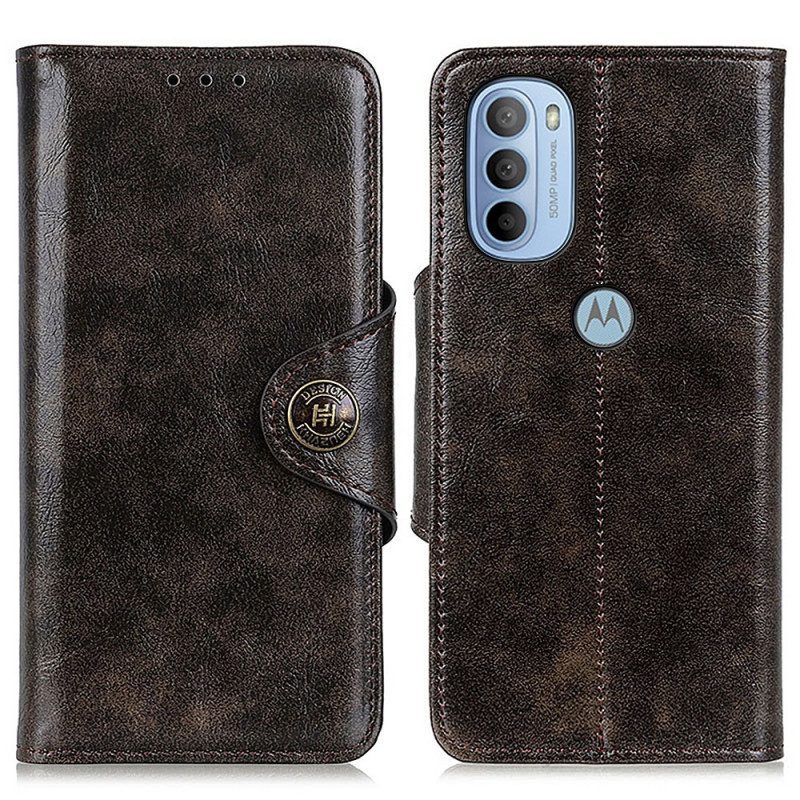 Leren Hoesje voor Moto G41 / G31 Imitatieleren Lakknoop Khazneh