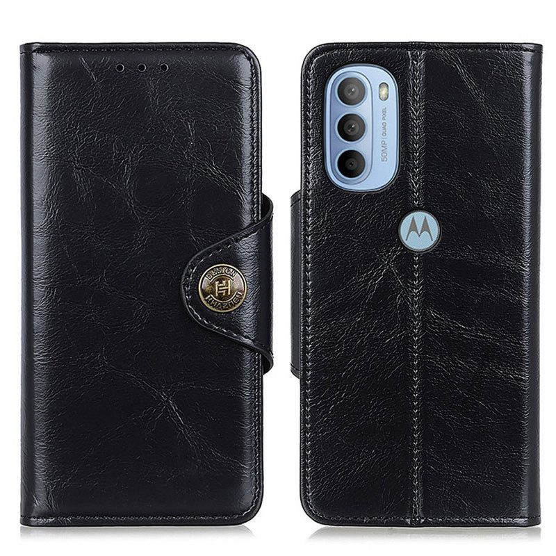 Leren Hoesje voor Moto G41 / G31 Imitatieleren Lakknoop Khazneh