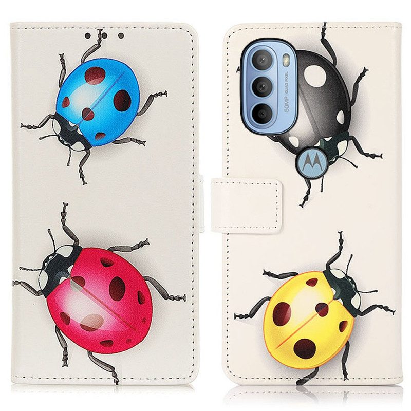 Leren Hoesje voor Moto G41 / G31 Lieveheersbeestjes