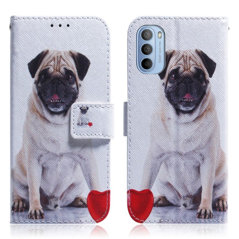 Leren Hoesje voor Moto G41 / G31 Mops Hond