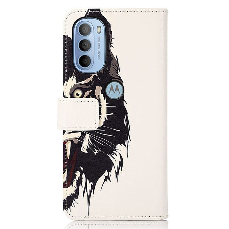 Leren Hoesje voor Moto G41 / G31 Woeste Tijger